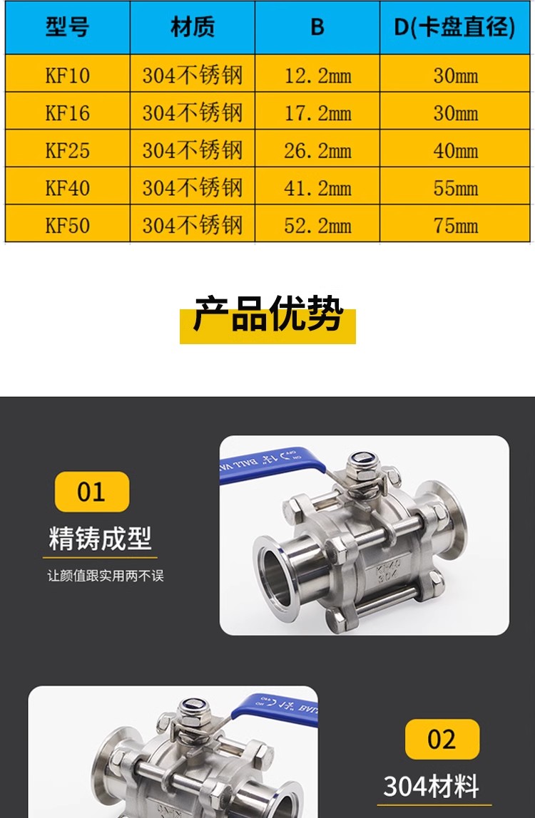 高真空快装KF球阀不锈钢卡箍快装真空阀门KF16 25 40 50